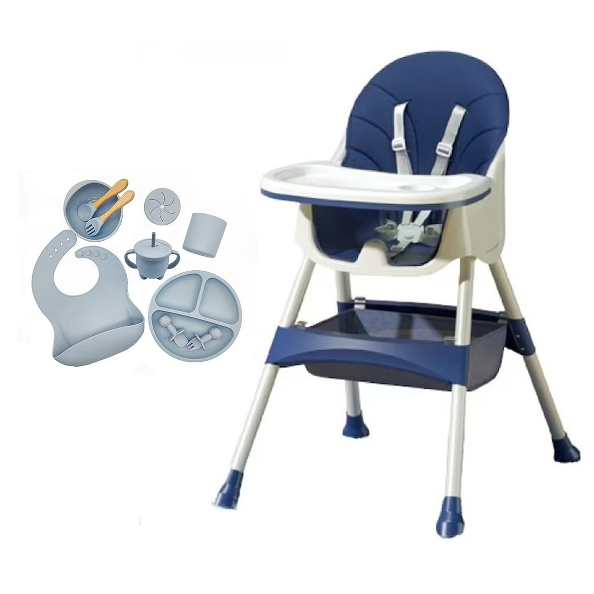 Pachet Promoțional Scaun Multifuncțional 4 în 1 KIDOO pentru Copii, Reglabil pe Înălțime și Înclinare, Design Modern și Portabil, Culoare Crem + Cadou Set 8 Piese Silicon pentru Hrănire Bebeluși